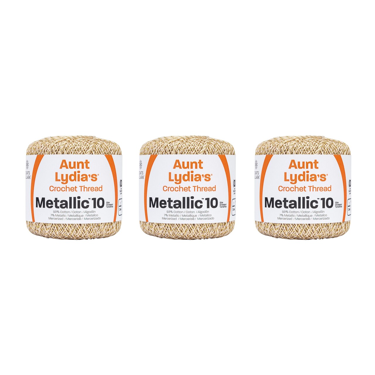 Aunt Lydia Metallic Natural/Gold Yarn - 3 Pack of 100y/91m - Mixed Materials - 10 - 100 Yards - Knitting/Crochet